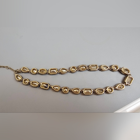 [J. Crew] Blue Crystal Multi Shaped Riviere Gold Toned Statement Necklace - Picture 6 of 16